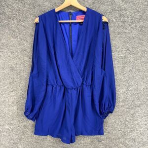 Pompous Girly Jumpsuit Women M Medium Blue V-Neck Cold Shoulder Long Sleeve